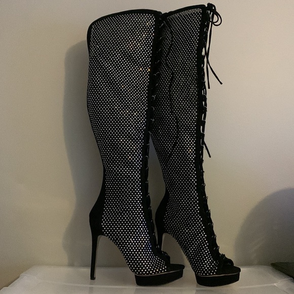 Jennifer Lopez MADIA Rhinestone Over The Knee Platform Boots - Picture 10 of 13